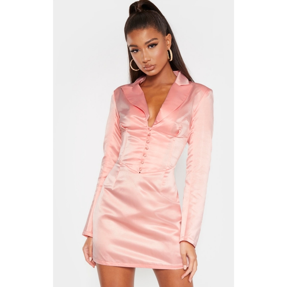 Pretty Little Thing PLT Satin Corset Blazer Dress Valentine's Day Wedding